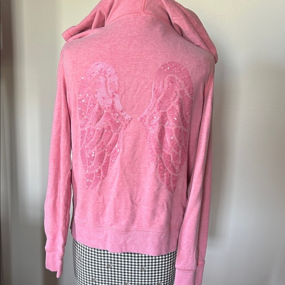 Pink Victoria Secret Zip up Hoodie with Sequin Angel Wings Vintage RARE - Picture 1 of 6